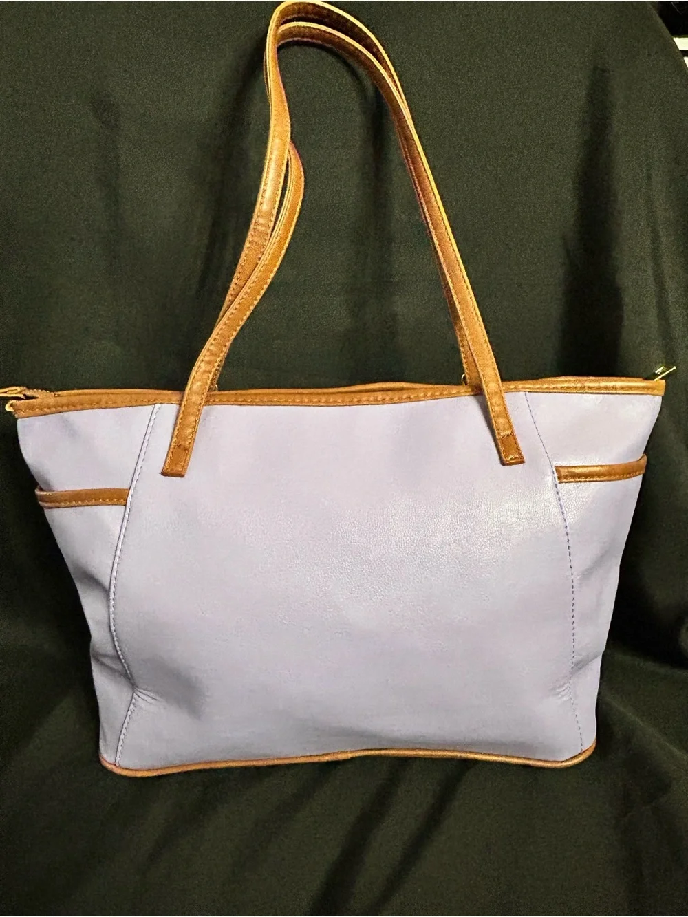 Women’s White & Lavender Tote Bag with Brown Trim & Gold Accent NWT